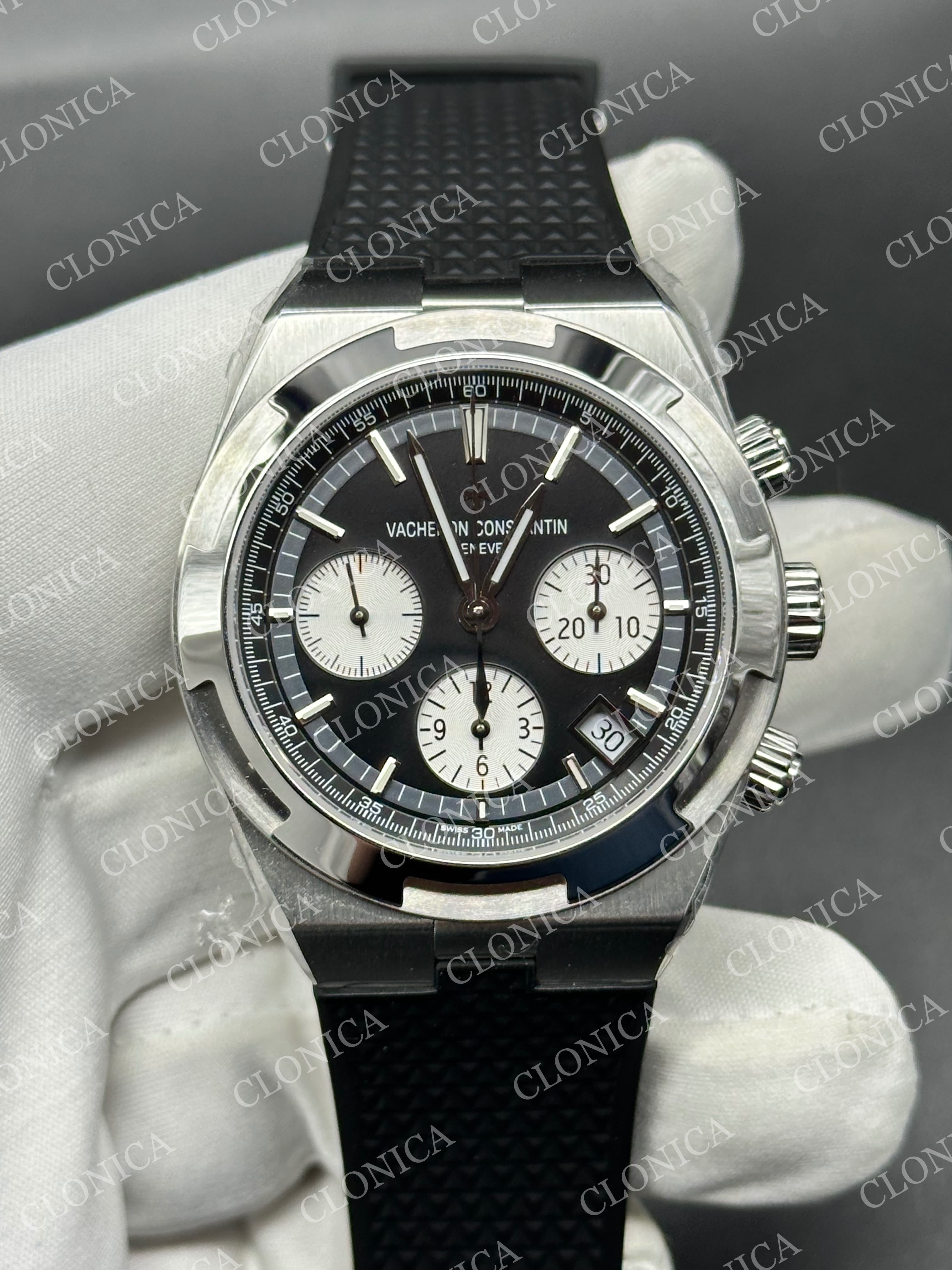 OVERSEAS 4520V SS BLACK/WHITE DIAL ON BLACK RUBBER STRAP A7750 — view 1