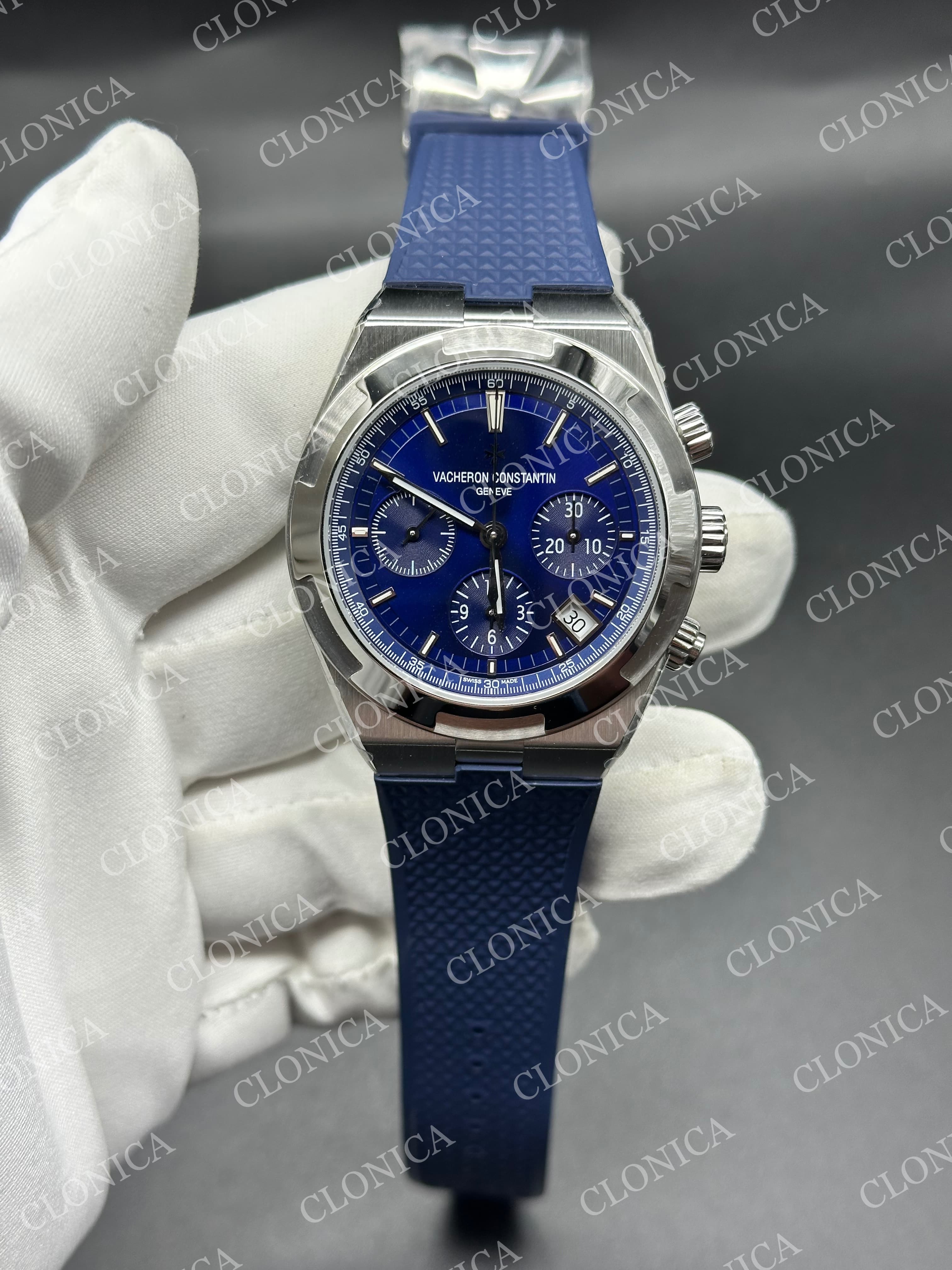 OVERSEAS 4520V SS BLUE DIAL ON BLUE RUBBER STRAP A7750 — view 1